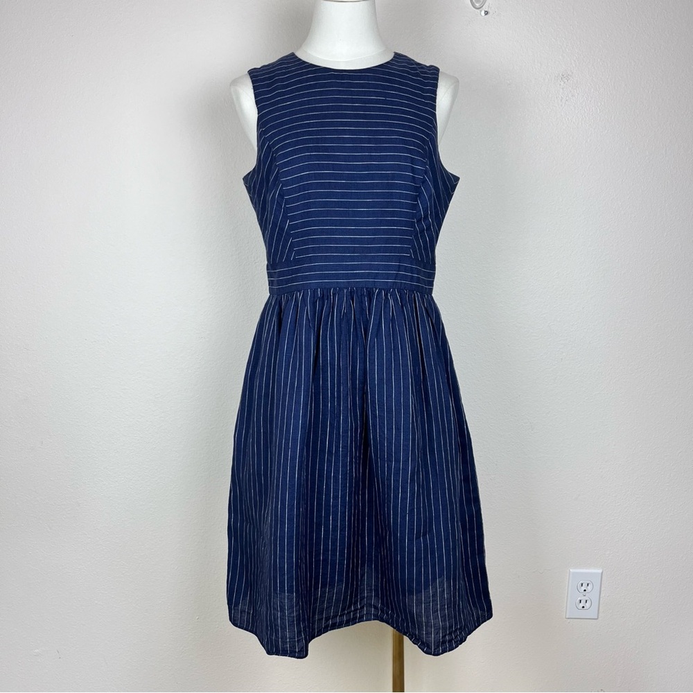Ivy and Blu Dress Womens Six Fit and Flare Stripe Linen Preppy Coastal Nautical